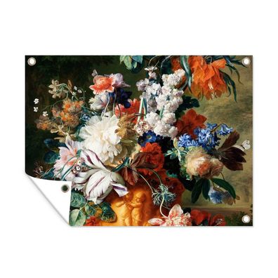 Outdoor-Poster Gartenposter 40x30 cm Kunst - Alte Meister - Blumenstrauß in einer Ur