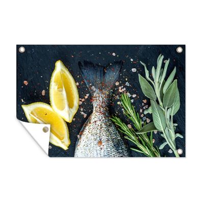 Outdoor-Poster Gartenposter 60x40 cm Fisch - Zitrone - Kräuter (Gr. 60x40 cm)