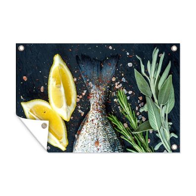Outdoor-Poster Gartenposter 90x60 cm Fisch - Zitrone - Kräuter (Gr. 90x60 cm)