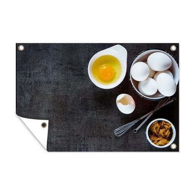 Outdoor-Poster Gartenposter 120x80 cm Eier - Brauner Zucker - Kochen (Gr. 120x80 cm)