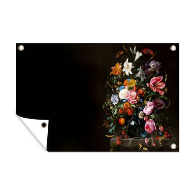 Outdoor-Poster Gartenposter 120x80 cm Alte Meister - Kunst - Vase mit Blumen - Jan D