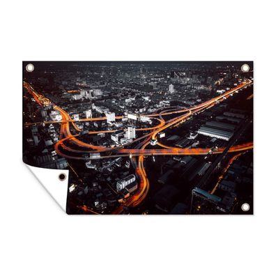 Outdoor-Poster Gartenposter 120x80 cm Skyline - Verkehr - Nacht (Gr. 120x80 cm)