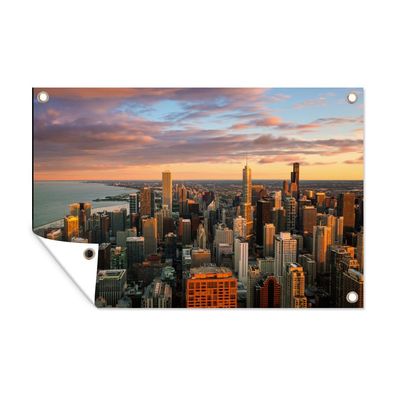 Outdoor-Poster Gartenposter 120x80 cm Skyline - Stadt - Wolken - Amerika