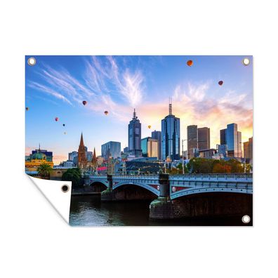 Outdoor-Poster Gartenposter 80x60 cm Skyline - Ballon - Stadt (Gr. 80x60 cm)
