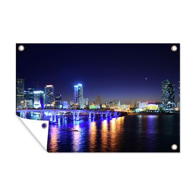 Outdoor-Poster Gartenposter 120x80 cm Wasser - Licht - Nacht - Skyline