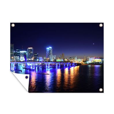 Outdoor-Poster Gartenposter 120x90 cm Wasser - Licht - Nacht - Skyline