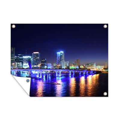 Outdoor-Poster Gartenposter 120x90 cm Wasser - Licht - Nacht - Skyline