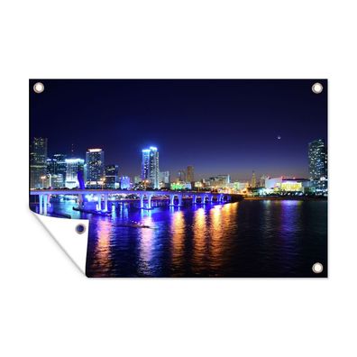 Outdoor-Poster Gartenposter 120x80 cm Wasser - Licht - Nacht - Skyline