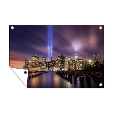 Outdoor-Poster Gartenposter 60x40 cm New York - Nacht - Stadt - Wasser