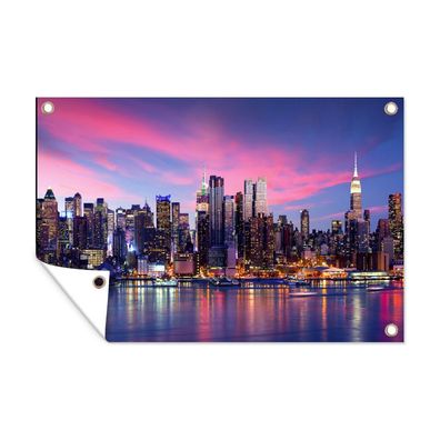 Outdoor-Poster Gartenposter 60x40 cm Skyline - Wasser - Rosa - New York