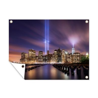 Outdoor-Poster Gartenposter 40x30 cm New York - Nacht - Stadt - Wasser