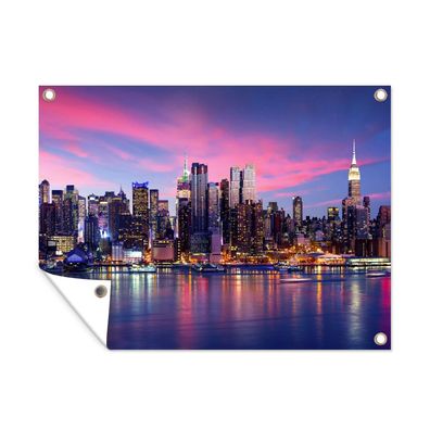 Outdoor-Poster Gartenposter 80x60 cm Skyline - Wasser - Rosa - New York