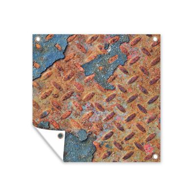 Outdoor-Poster Gartenposter 200x200 cm Rost - Diamantplatte - Beton (Gr. 200x200 cm)