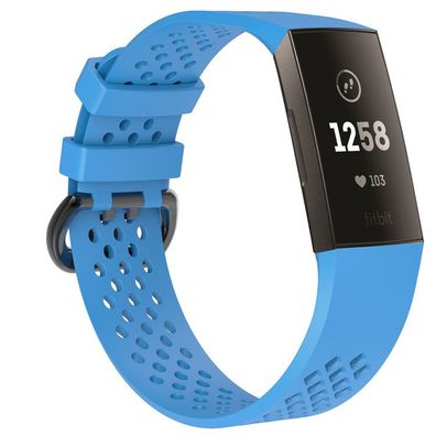 Ersatz Armband Silikon Tracker Smartwatch für Fitbit Charge 3 & 4 Hell Blau L