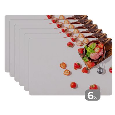 Placemats Tischset 6-teilig 45x30 cm Erdbeere - Früchte - Kräuter - Eiszange