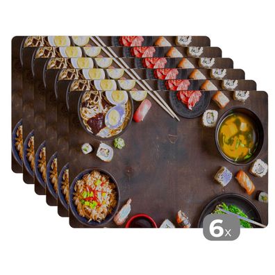Placemats Tischset 6-teilig 45x30 cm Sushi - Essstäbchen - Kräuter - Gewürze
