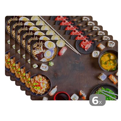 Placemats Tischset 6-teilig 45x30 cm Sushi - Essstäbchen - Kräuter - Gewürze