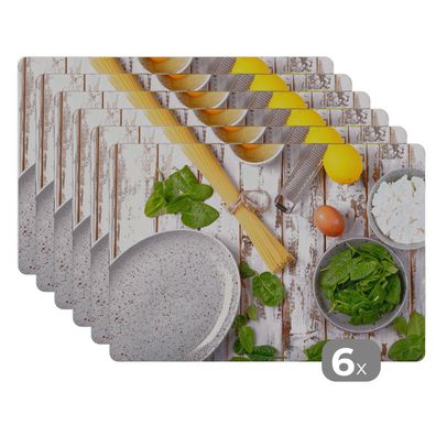 Placemats Tischset 6-teilig 45x30 cm Nudeln - Kräuter - Ei - Zitrone - Küche