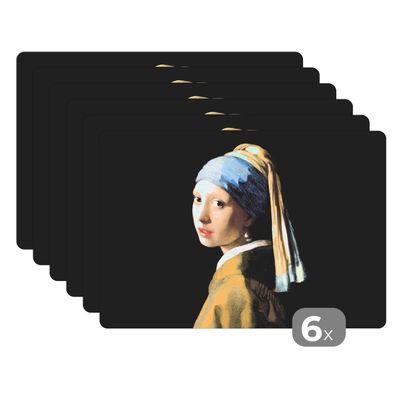 Placemats Tischset 6-teilig 45x30 cm Mädchen mit Perlenohrring - Gemälde - Alte Mei