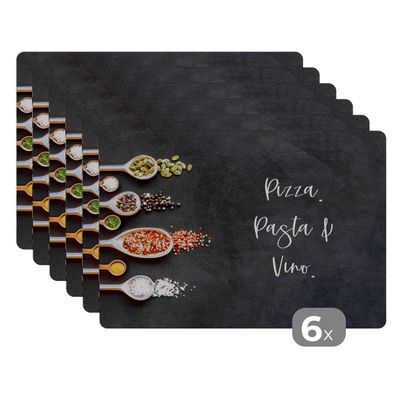 Placemats Tischset 6-teilig 45x30 cm Pizza. Pasta und Wein. - Zitate - Essen - Gewü