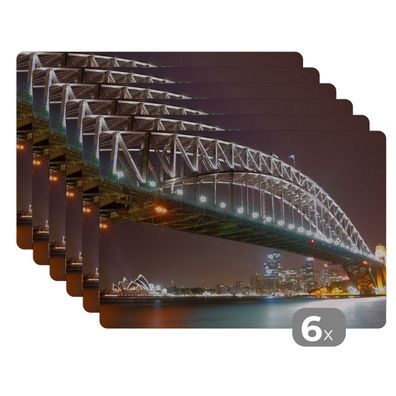 Placemats Tischset 6-teilig 45x30 cm Brücke - Nacht - Skyline (Gr. 45x30 cm)