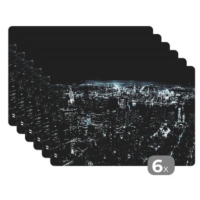 Placemats Tischset 6-teilig 45x30 cm Skyline - New York - Nacht (Gr. 45x30 cm)