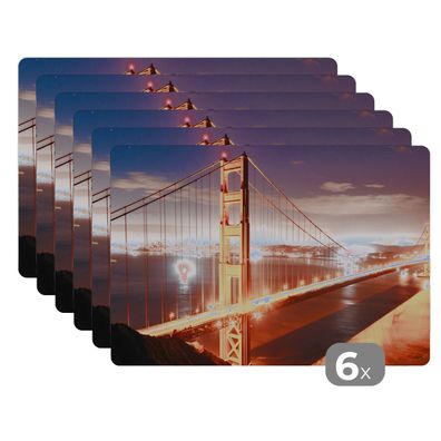 Placemats Tischset 6-teilig 45x30 cm Brücke - Wasser - Abend - Amerika