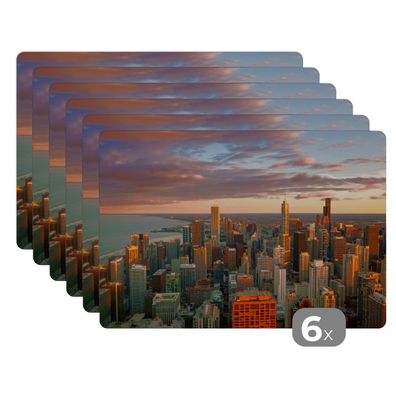 Placemats Tischset 6-teilig 45x30 cm Skyline - Stadt - Wolken - Amerika