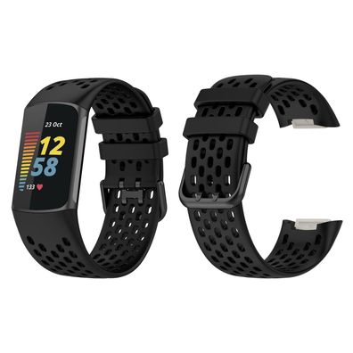 Silikon Armband Ersatz Uhrenarmbänder Sport Band Für Fitbit Charge 5 Schwarz