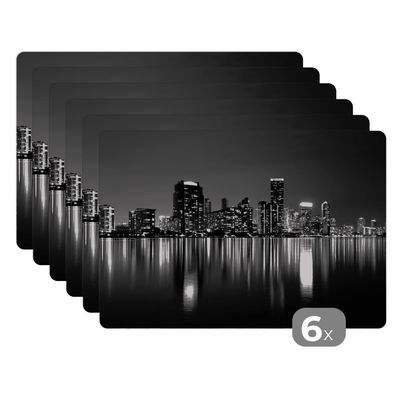 Placemats Tischset 6-teilig 45x30 cm New York - Skyline - Nacht (Gr. 45x30 cm)