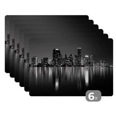 Placemats Tischset 6-teilig 45x30 cm New York - Skyline - Nacht (Gr. 45x30 cm)