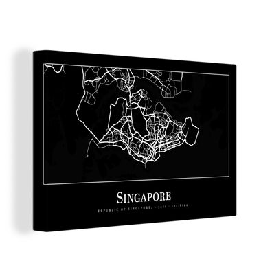 Leinwandbilder - Wanddeko 60x40 cm Singapur - Karte - Stadtplan (Gr. 60x40 cm)