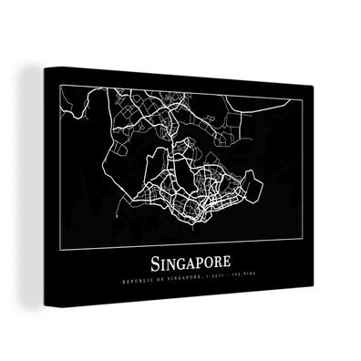 Leinwandbilder - Wanddeko 120x80 cm Singapur - Karte - Stadtplan (Gr. 120x80 cm)