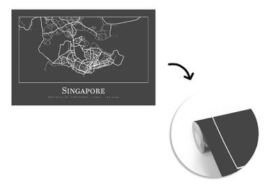 Tapete Fototapete - 390x260 cm Singapur - Karte - Stadtplan (Gr. 390x260 cm)