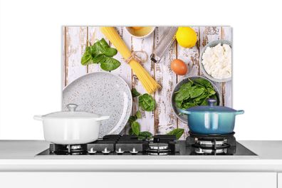 Spritzschutz Küchenrückwand - 60x40 cm Nudeln - Kräuter - Ei - Zitrone - Küche