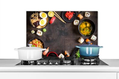 Spritzschutz Küchenrückwand - 70x50 cm Sushi - Essstäbchen - Kräuter - Gewürze