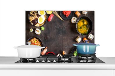 Spritzschutz Küchenrückwand - 60x40 cm Sushi - Essstäbchen - Kräuter - Gewürze
