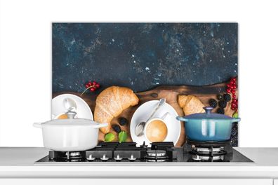 Spritzschutz Küchenrückwand - 80x55 cm Croissant - Obst - Kaffee - Küche