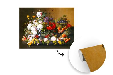 Tapete Fototapete - 300x240 cm Stilleben mit Blumen und Früchten - Kunstwerk - Alte M