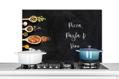 Spritzschutz Küchenrückwand - 90x60 cm Pizza. Pasta und Wein. - Zitate - Essen - Gewü