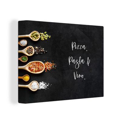 Leinwandbilder - Wanddeko 40x30 cm Pizza. Pasta und Wein. - Zitate - Essen - Gewürze