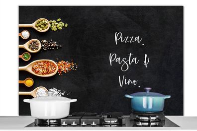 Spritzschutz Küchenrückwand - 120x80 cm Pizza. Pasta und Wein. - Zitate - Essen - Gew