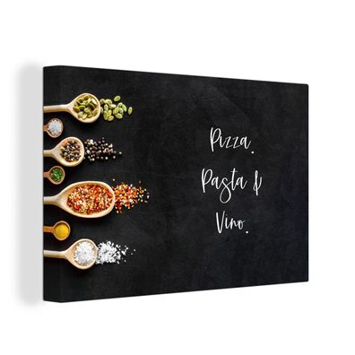 Leinwandbilder - Wanddeko 30x20 cm Pizza. Pasta und Wein. - Zitate - Essen - Gewürze