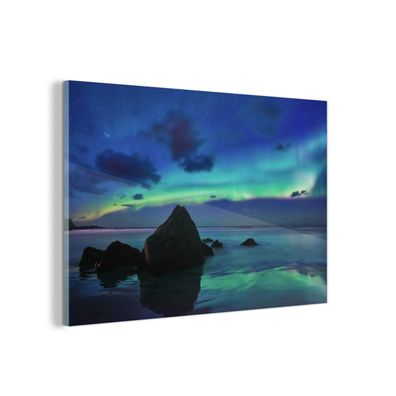 Glasbild Glasfoto Wandbild 150x100 cm Himmel - Landschaft - Polarlicht