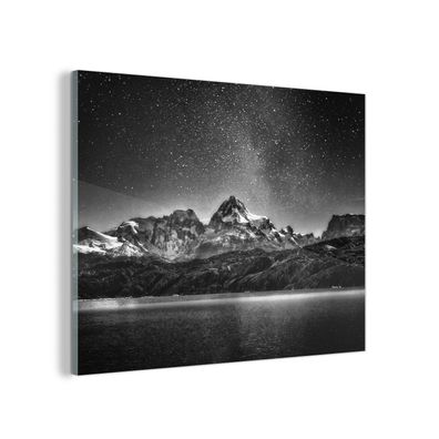 Glasbild Glasfoto Wandbild 80x60 cm Sternenhimmel - Berg - Nacht (Gr. 80x60 cm)