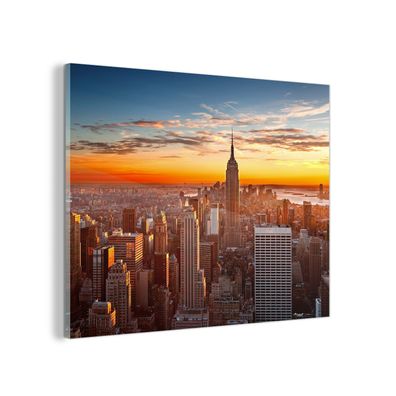 Glasbild Glasfoto Wandbild 80x60 cm Skyline - New York - Sonne (Gr. 80x60 cm)