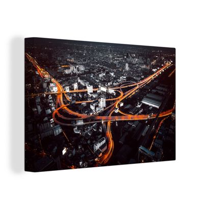 Leinwandbilder - Wanddeko 150x100 cm Skyline - Verkehr - Nacht (Gr. 150x100 cm)