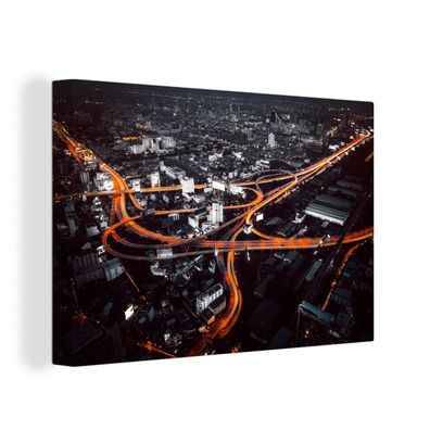 Leinwandbilder - Wanddeko 140x90 cm Skyline - Verkehr - Nacht (Gr. 140x90 cm)