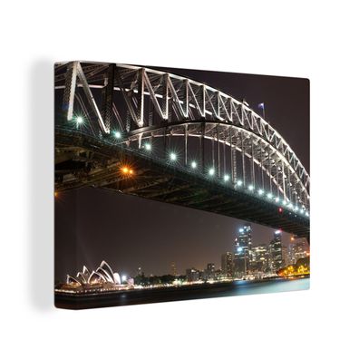 Leinwandbilder - Wanddeko 80x60 cm Brücke - Nacht - Skyline (Gr. 80x60 cm)
