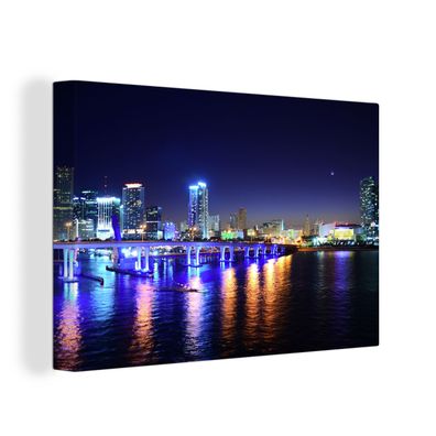 Leinwandbilder - Wanddeko 140x90 cm Wasser - Licht - Nacht - Skyline (Gr. 140x90 cm)
